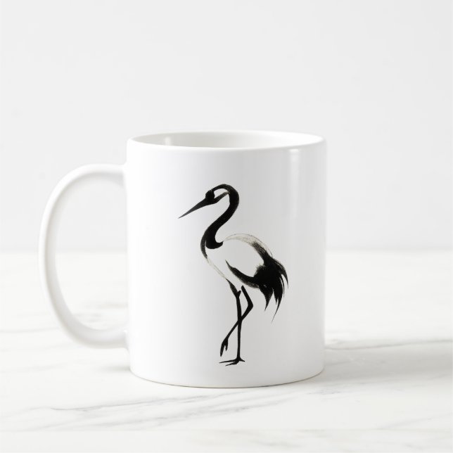 Bläck Crane Illustration - Zen Coffee Mugg (Vänster)