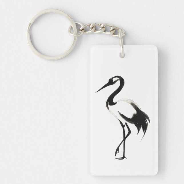 Bläck Crane Illustration - Zen Nyckelring (Framsidan)