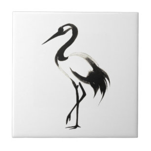 Bläck Crane Illustration - Zen-penseldesign på Kakelplatta