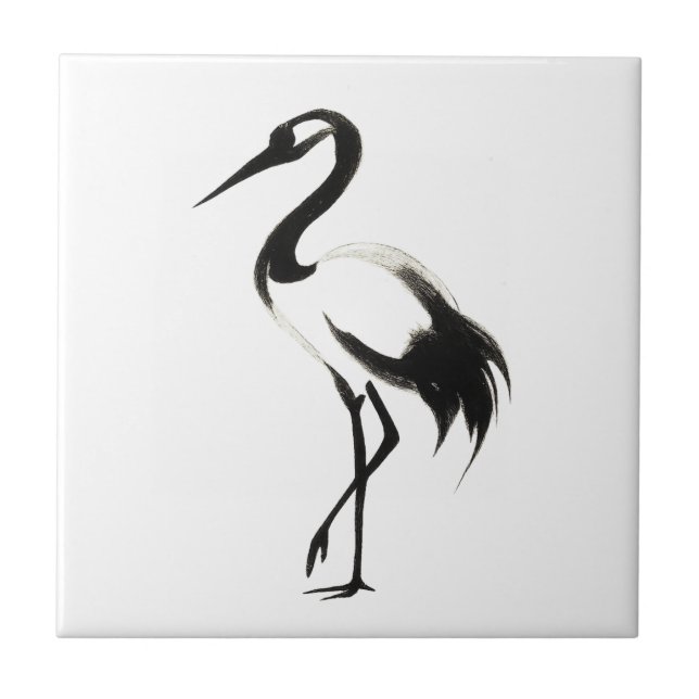 Bläck Crane Illustration - Zen-penseldesign på Kakelplatta (Framsidan)