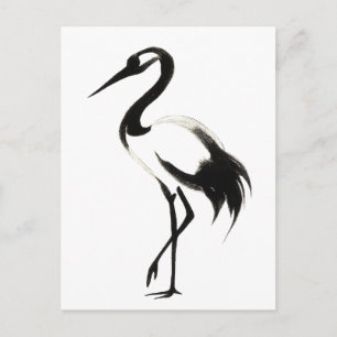 Bläck Crane Illustration - Zen-penseldesign på Vykort
