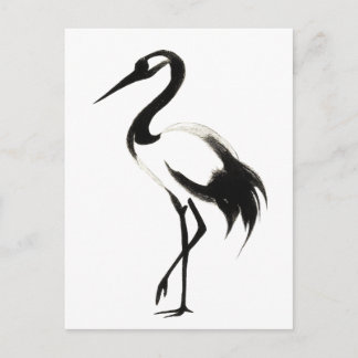 Bläck Crane Illustration - Zen-penseldesign på Vykort