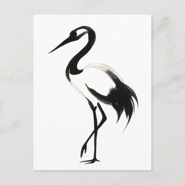 Bläck Crane Illustration - Zen-penseldesign på Vykort (Framsida)