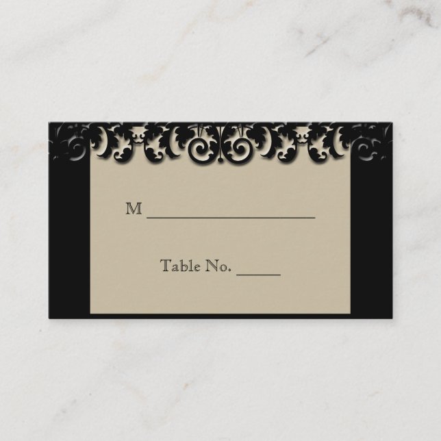 Black Cream Blommigt Embossed Bröllop Place Card Placeringskort (Framsida)