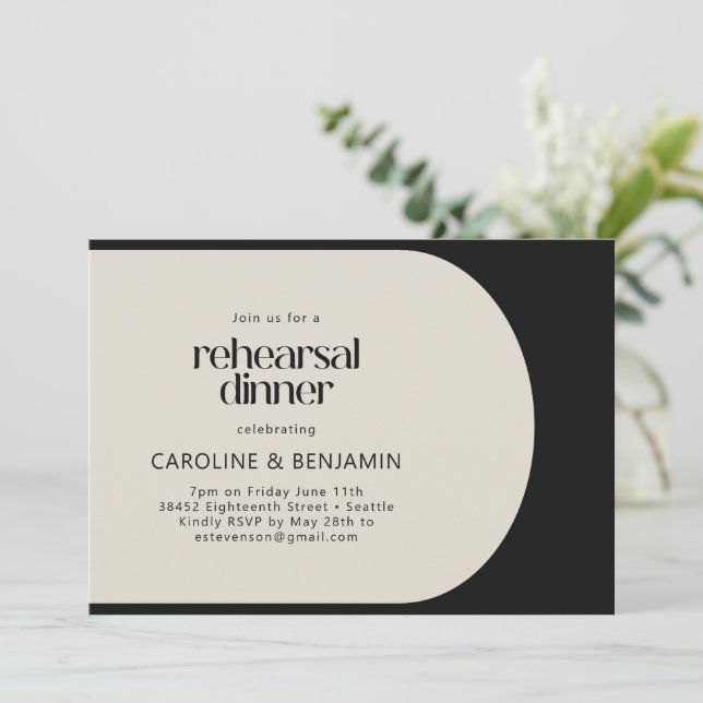 Black Cream Bold Arch Modern Rehearsal Dinner Inbjudningar (Stående Fram)