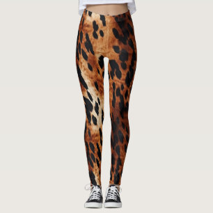 Black Cream Brown Cowhide Guld Leggings