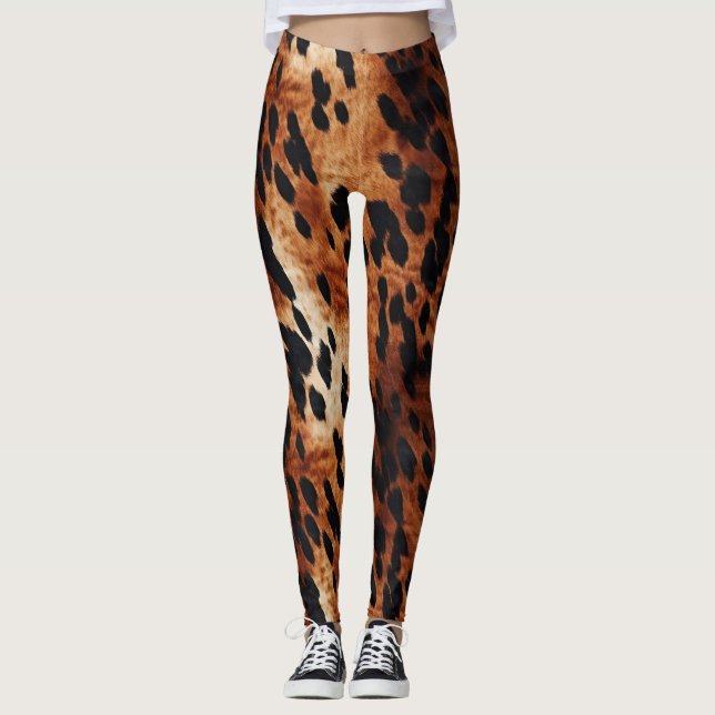 Black Cream Brown Cowhide Guld Leggings (Framsida)