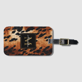 Black Cream Brown Cowhide Guld Monogram Bagagebricka