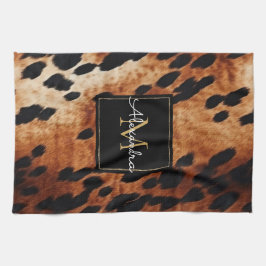 Black Cream Brown Cowhide Guld Monogram Kökshandduk