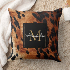Black Cream Brown Cowhide Guld Monogram Kudde