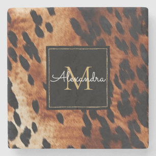 Black Cream Brown Cowhide Guld Monogram Stenunderlägg