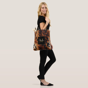 Black Cream Brown Cowhide Guld Monogram Tygkasse