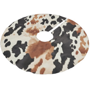 Black Cream Brown Cowhide Julgransmatta Borstad Polyester