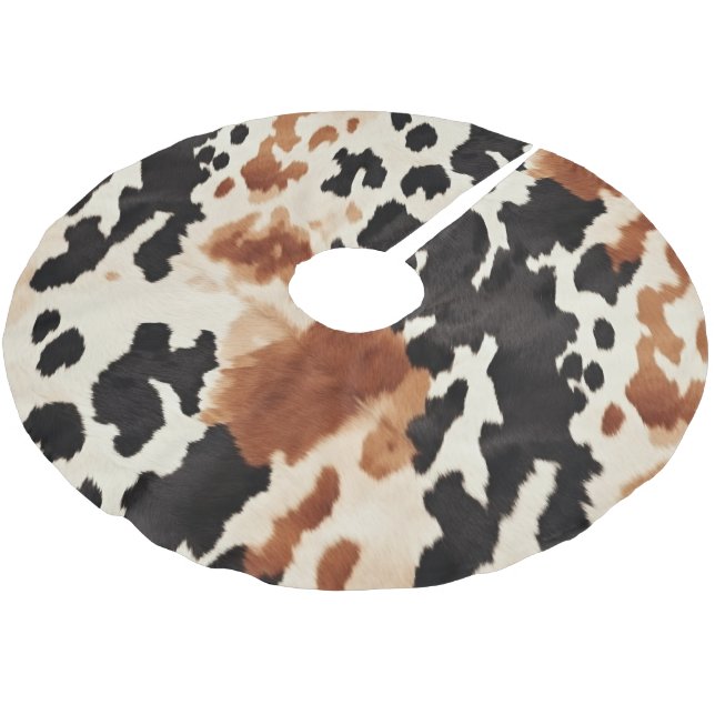 Black Cream Brown Cowhide Julgransmatta Borstad Polyester (Vinklad)
