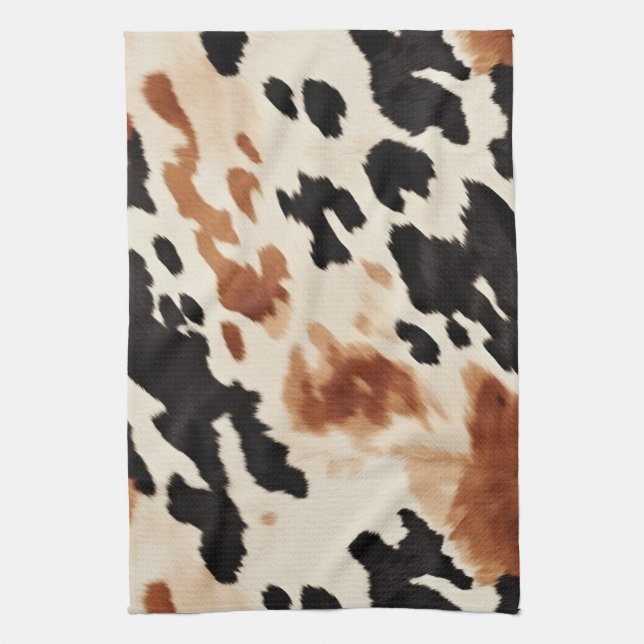 Black Cream Brown Cowhide Kökshandduk (Vertikal)