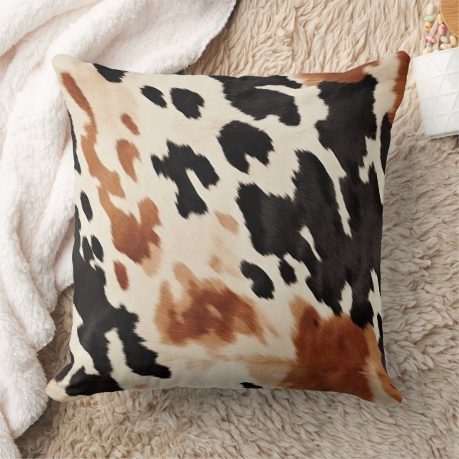 Black Cream Brown Cowhide Kudde (Filt)