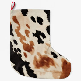 Black Cream Brown Cowhide Stor Julstrumpa