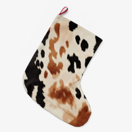 Black Cream Brown Cowhide Stor Julstrumpa