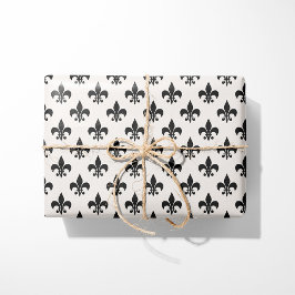 Black & Cream Fleur-de-Lis Presentpapper