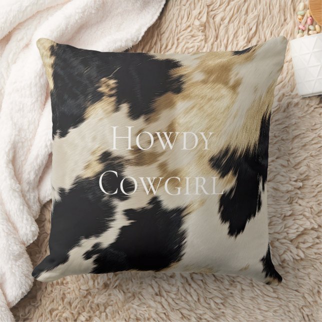 Black Cream Guld Western Cowhide Kudde (Filt)