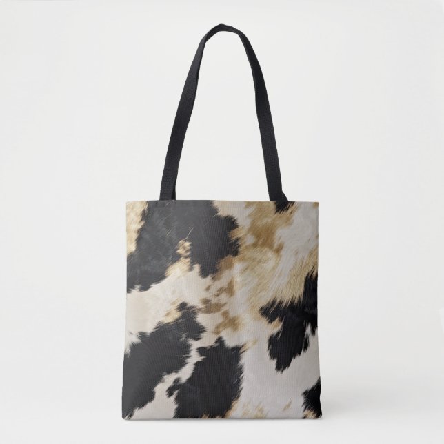 Black Cream Guld Western Cowhide Tygkasse (Framsida)