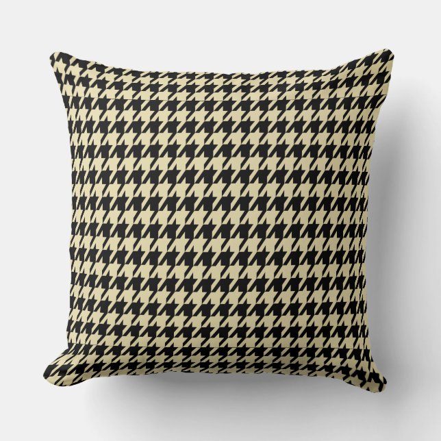 Black & Cream Houndstooth Geometric Mönster Kudde (Framsida)