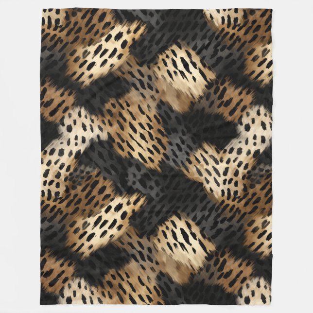 Black Cream Leopard Animal abstrakt Fleecefilt (Framsidan)