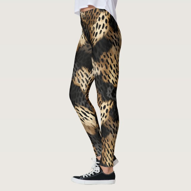 Black Cream Leopard Animal abstrakt Leggings (Vänster)
