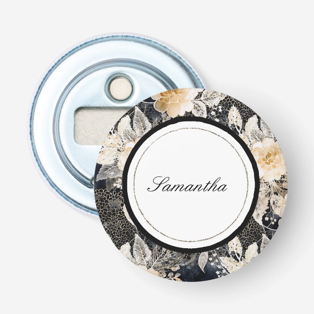 Black Cream Leopard Animal Blommigt Flasköppnare (Framsidan)