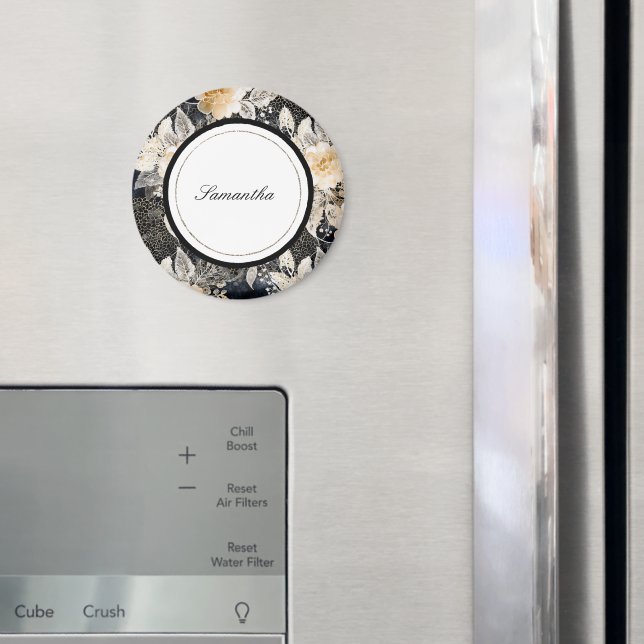 Black Cream Leopard Animal Blommigt Magnet (In Situ (Fridge))