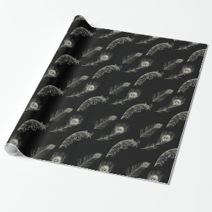 Black Cream Peacock Feathers Birthday Presentpapper