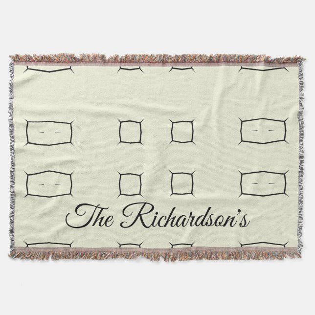 Black Cream Personalized Geometric Minimal Bedding Filt (Framsidan)