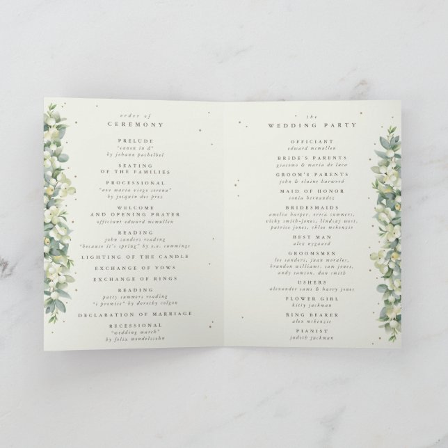 Black/Cream Snowberry+Eucalyptus Winter Wedding Program (Inuti)