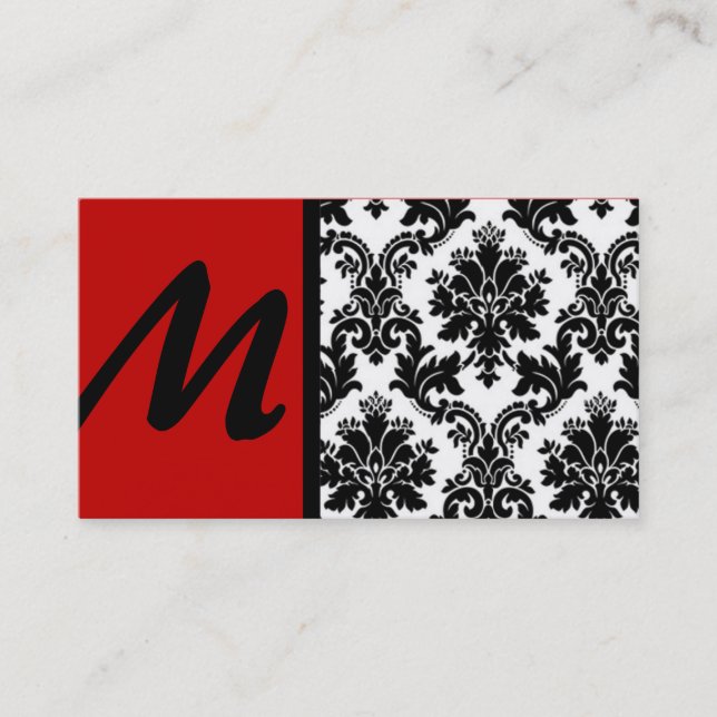 Black Crimson Red Damask Affärskort Visitkort (Framsida)