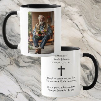 Black Cross and Poem Photo Memorial Mugg