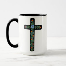 Black Cross with Flowers Mugg