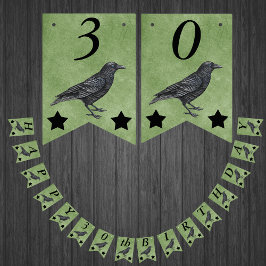 Black Crow Black Stars on Grunge Green Birthday Vimplar
