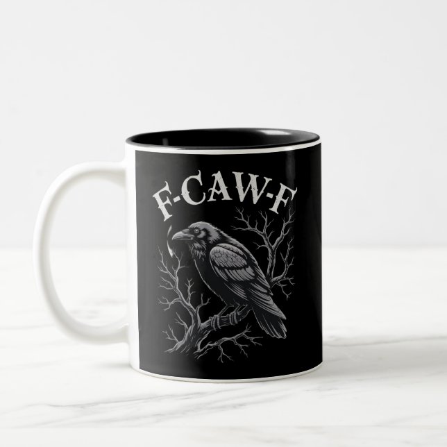 Black Crow F-Caw-F Funny Black Bird Moon Gothic Två-Tonad Mugg (Vänster)