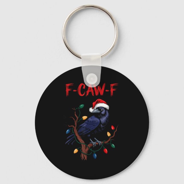 Black Crow, F-caw-f Meme Black Bird With Santa Hat Nyckelring (Framsida)