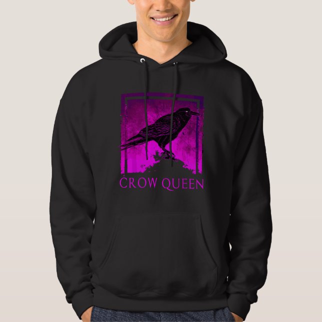 Black Crow Queen Bird Watching Idea Raven Crows Hoodie (Framsida)