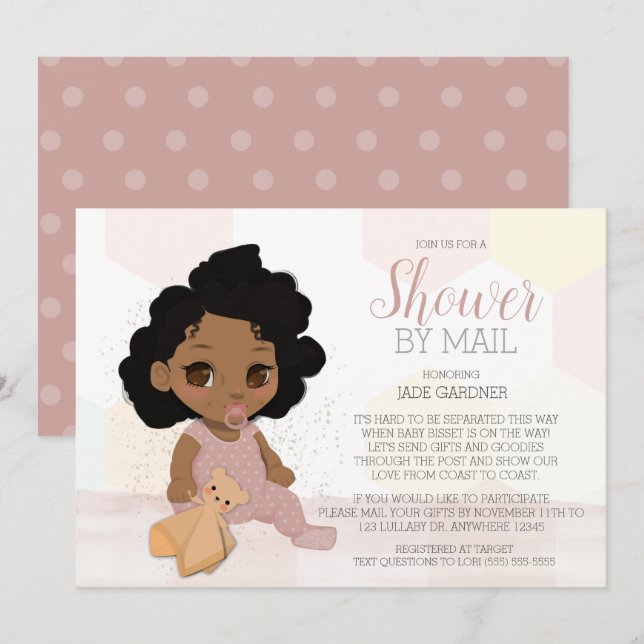 Black Curly Hair Baby Shower by Mail Call 2 Inbjudningar (Fram/baksida)