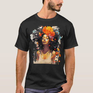 Black Curly Melanin Graffiti Art Stil Womens Prin T Shirt