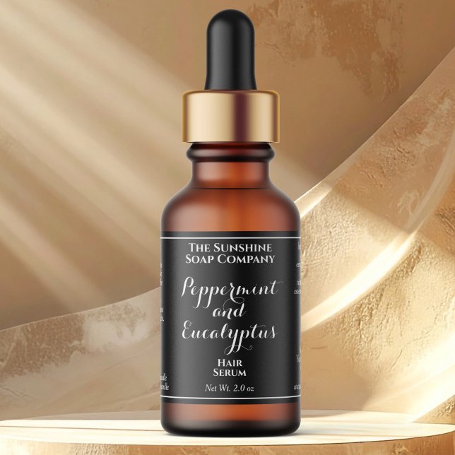 Black curly text cosmetics dropper bottle label  adressetikett (Skapare uppladdad)