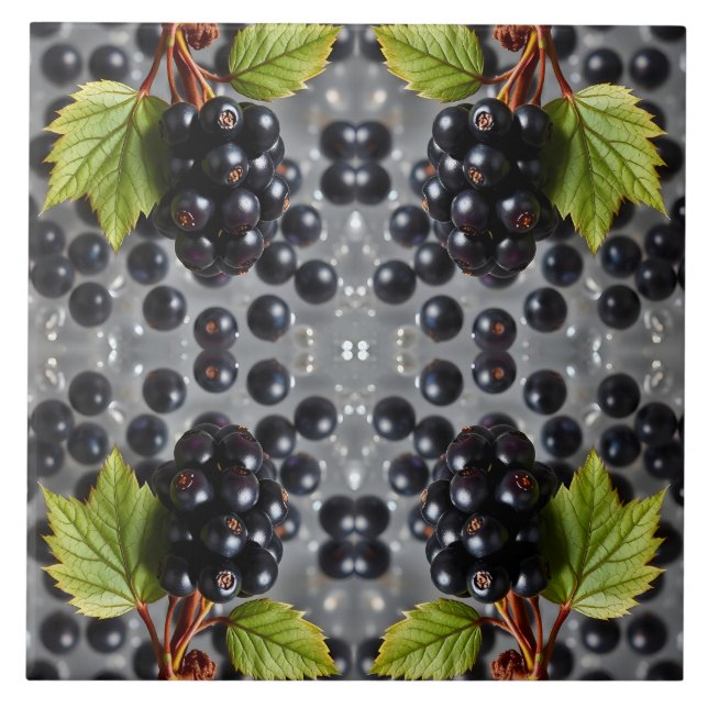 Black Currants Berries & Green Leaf Pattern Kakelplatta (Framsidan)