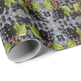Black Currants Berries & Green Leaf Pattern Presentpapper
