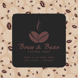 Black Custom coffee shop logo square sticker Fyrkantigt Klistermärke