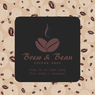 Black Custom coffee shop logo square sticker Fyrkantigt Klistermärke