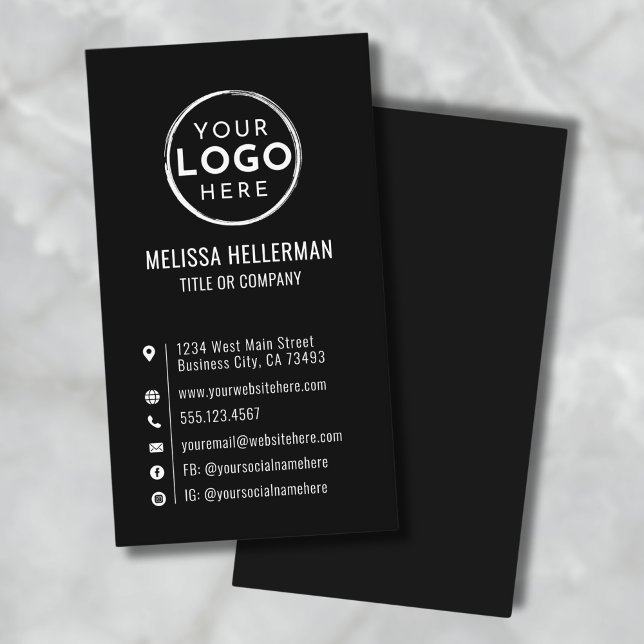 Black Custom Logo Minimal Modern Vertical Visitkort (Black Custom Logo Minimal Modern Vertical Business Card )