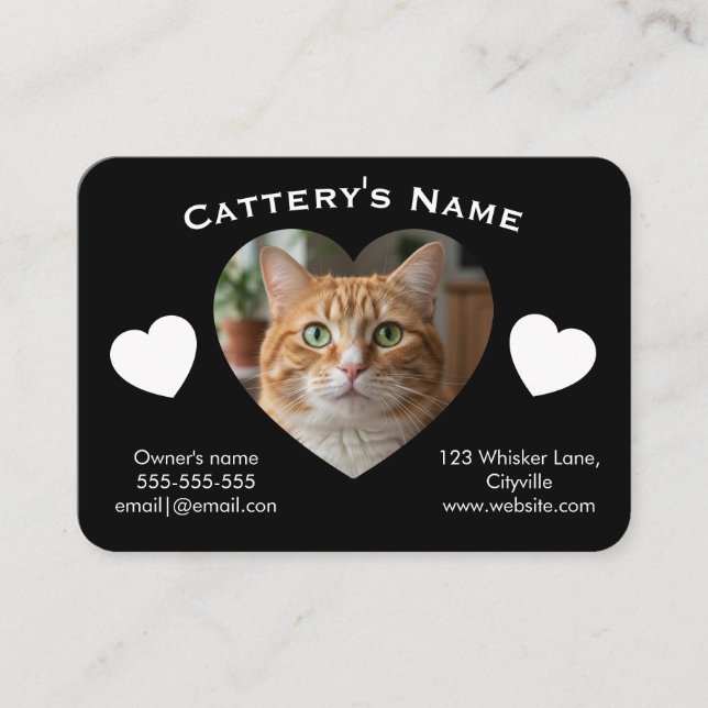 Black Customizable Cattery Business Card  Visitkort (Framsida)