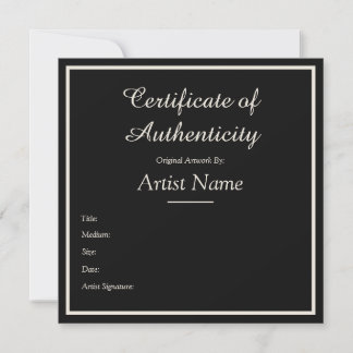 Black Customizable Certificate of Authenticity Anteckningskort